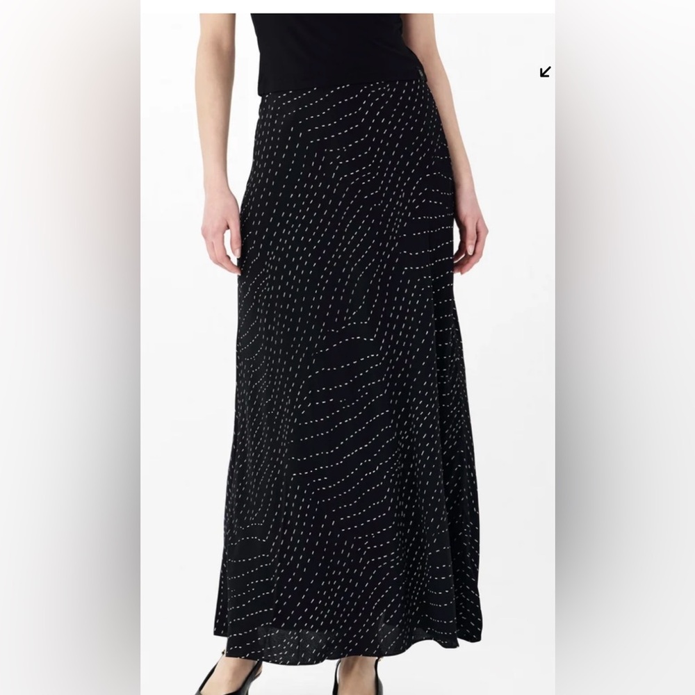 rag & bone Black Maxi Skirt with White Dot Wave Print